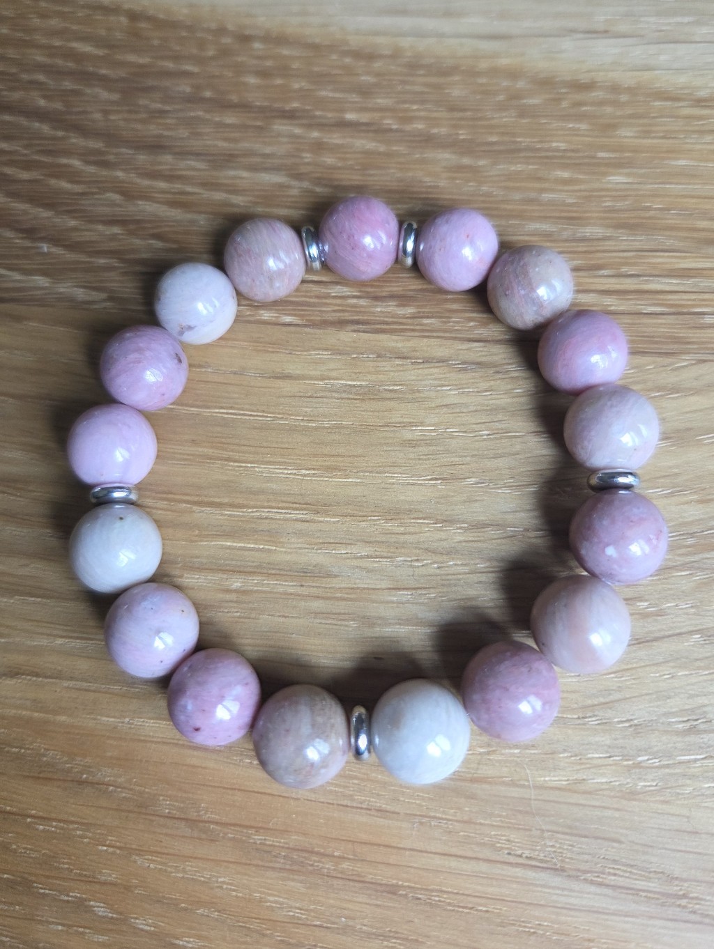 Pink Rhodonite Beaded Stretch Bracelet - Handcrafted